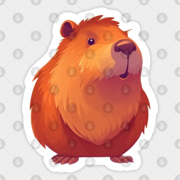 Cute Cartoon Capybara Illustration with friendly smiling face Sticker by EpicFoxArt